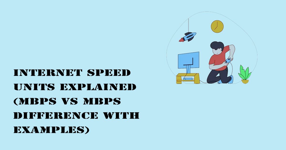 Designed Image with 'Internet Speed Units Explained (Mbps vs MBps Difference with Examples)' text on it.