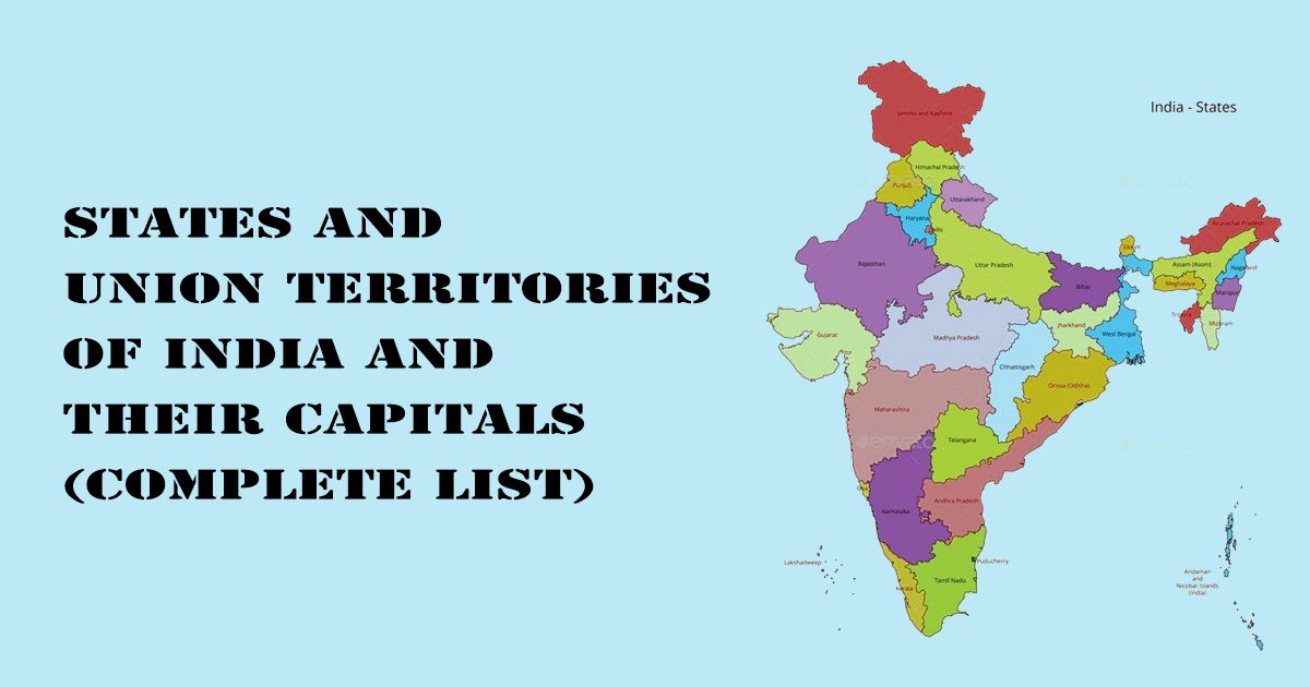 Designed Image with 'States and Union Territories of India and Their Capitals (Complete List)' text on it.