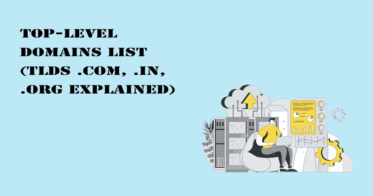 Designed Image with 'Top-Level Domains List (TLDs .com, .in, .org Explained)' text on it.