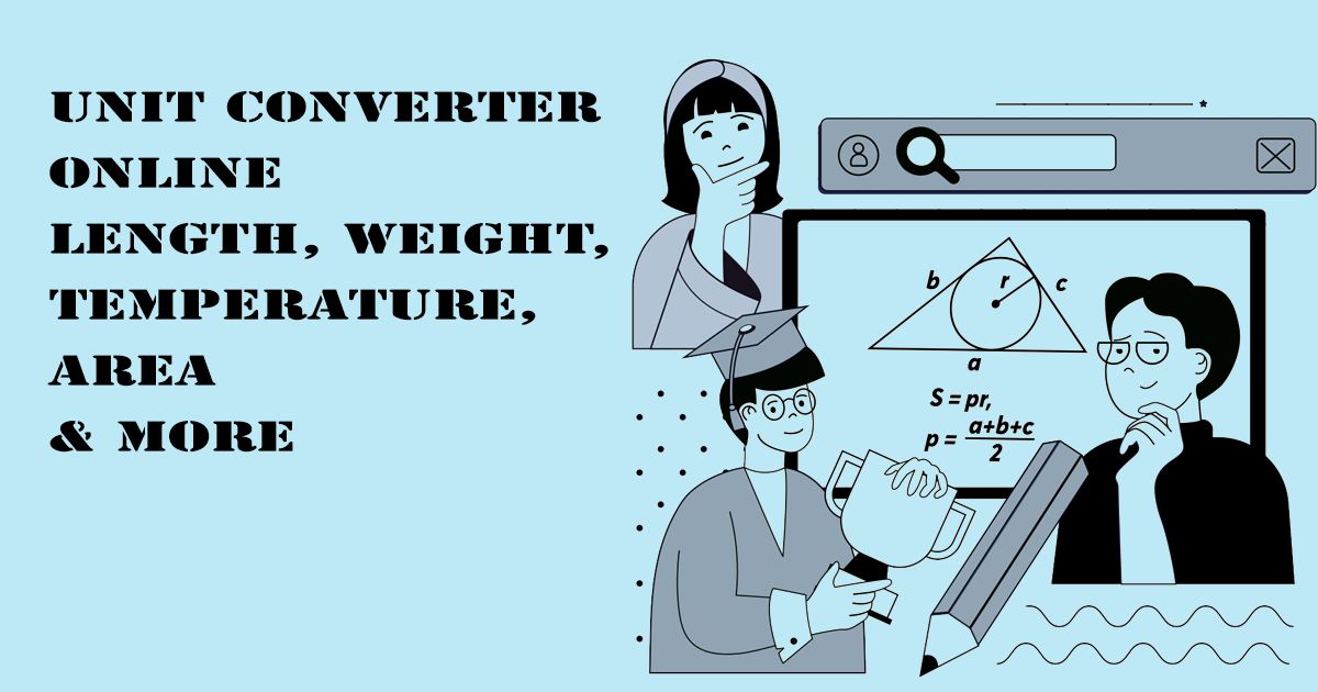 Designed Image with 'Unit Converter Online – Convert Length, Weight, Temperature, Area, Volume & More' text on it.