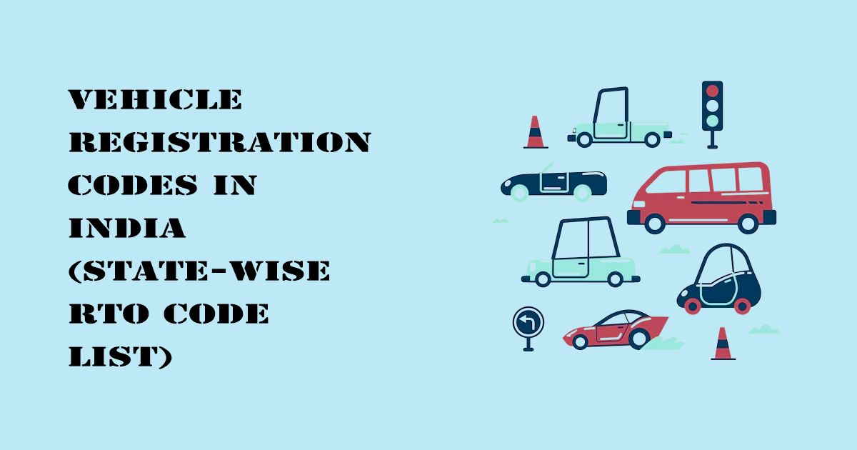 Designed Image with 'Vehicle Registration Codes in India (State-wise RTO Code List)' text on it.